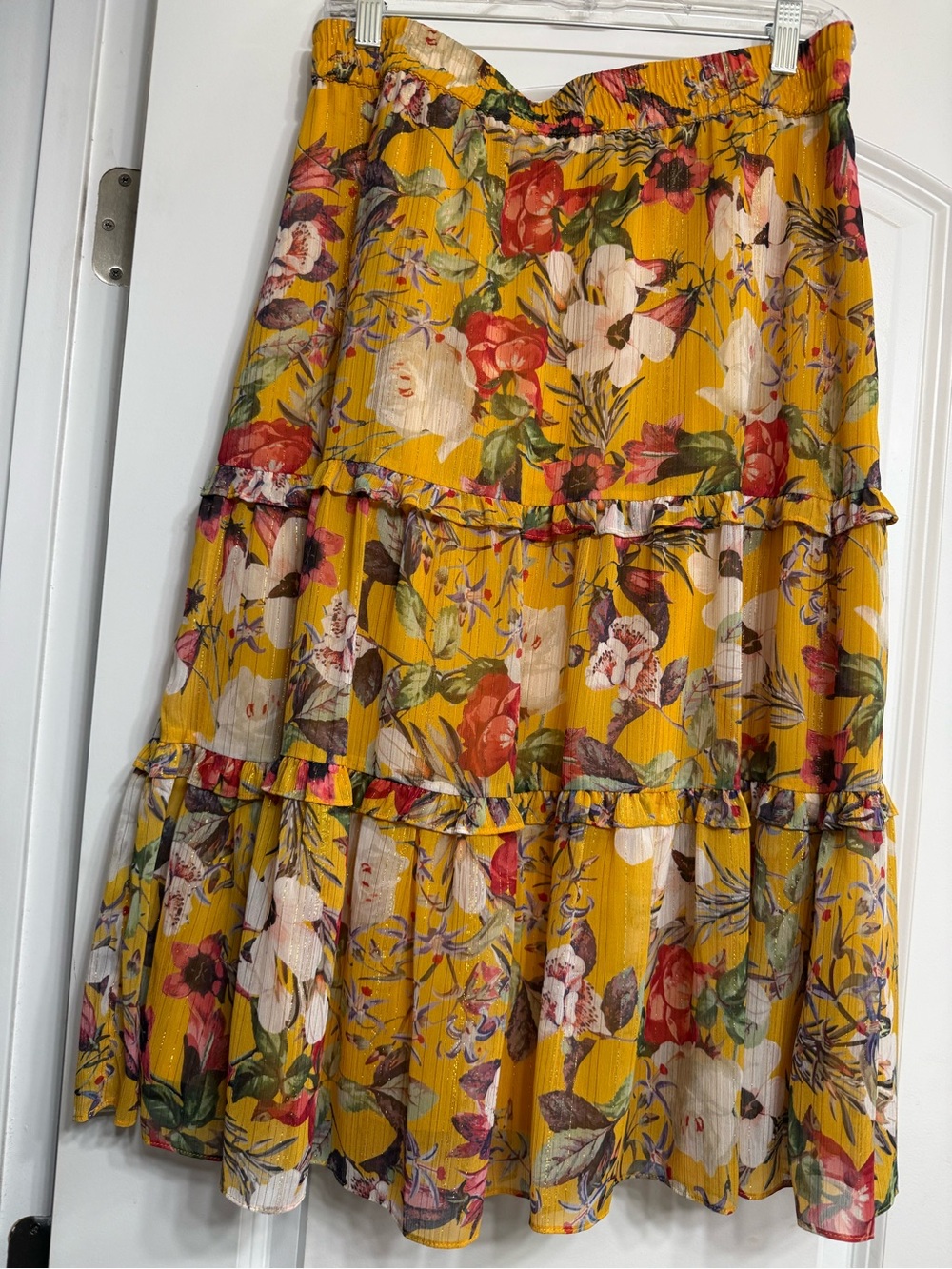 INC International Concepts Mustard Yellow Floral Tiered Maxi Skirt